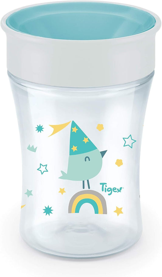 TIGEX Smart Cup kubek niekapek ustnik 360° 250 ml 9 m+ PTASZEK, przezroczysto-biało-turkusowy