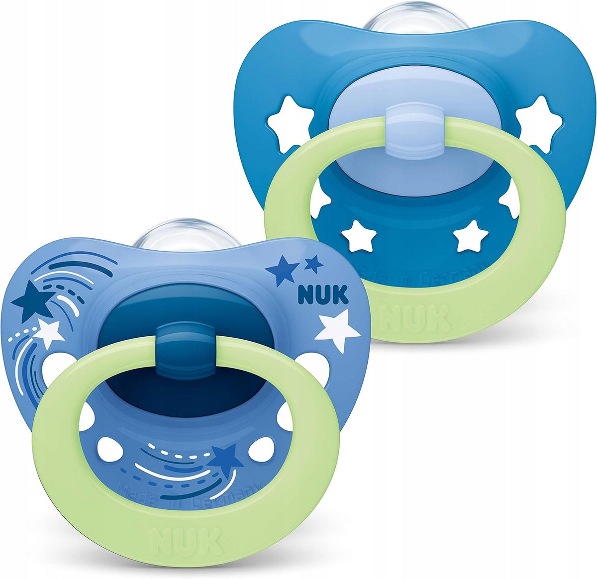NUK SIGNATURE NIGHT smoczek uspokajający x2 0-6msc, świecący w ciemności, silikonowy, BPA i BPS free