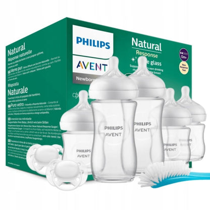 PHILIPS AVENT Natural RESPONSE zestaw butelek SZKŁO smoczki szczotka, 2x240 ml i 3x120 ml