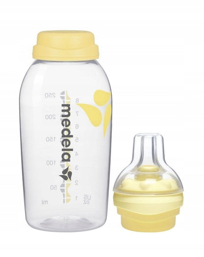 MEDELA butelka 250 ml + smoczek CALMA, żółta butelka i smoczek do karmienia niemowląt
