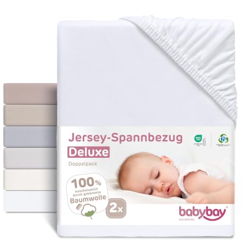 BABYBAY Deluxe σεντόνια jersey 89x50 cm λευκά 2 τεμ.