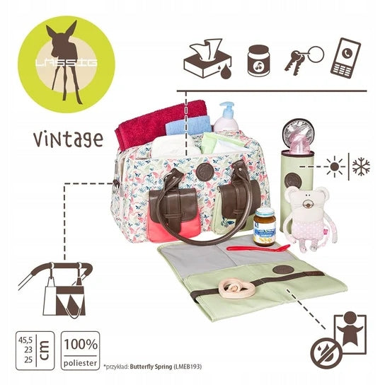 LASSIG Vintage Metro Bag torba na pieluchy i akcesoria + dodatki, vintage torba dla mamy z akcesoriami
