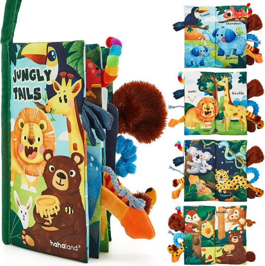 HAHALAND Jungly Tails libro sensoriale con appendino 12,5 x 22 cm