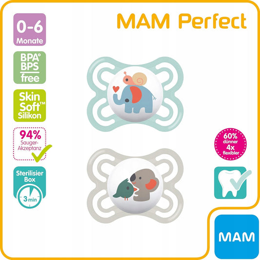 MAM Perfect suzetă liniștitoare x2 0-6luni+ cutie