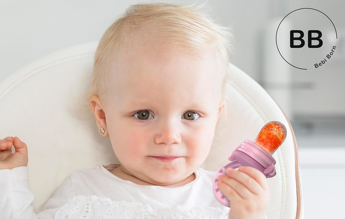 BEBI BORN dispozitiv de dentiție și alimentator pentru fructe, pentru copii de 3–24 de luni, 3 tetine
