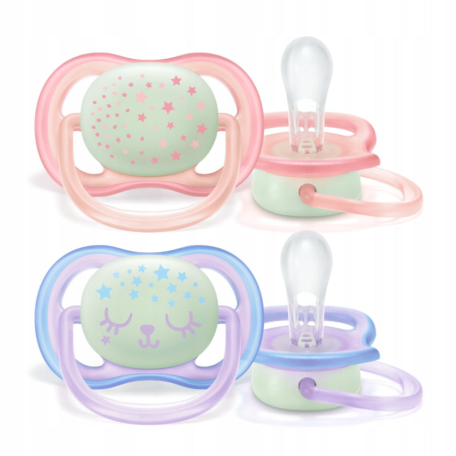 PHILIPS AVENT Ultra Air Night smoczki x 2 6-18msc świecące w ciemności, BPA free, różowy i niebieski