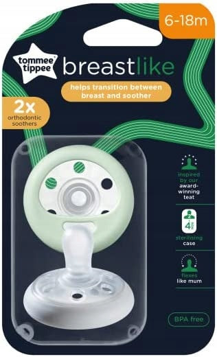 TOMMEE TIPPEE Ορθοδοντική πιπίλα x2 6-18 μηνών GLOW IN THE DARK