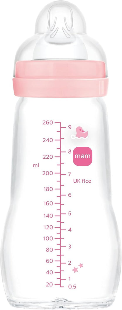 MAM Feel Good γυάλινο μπιμπερό 260 ml θηλή 2 μέτρια ροή 2 m+ ΠΑΠΙΑ