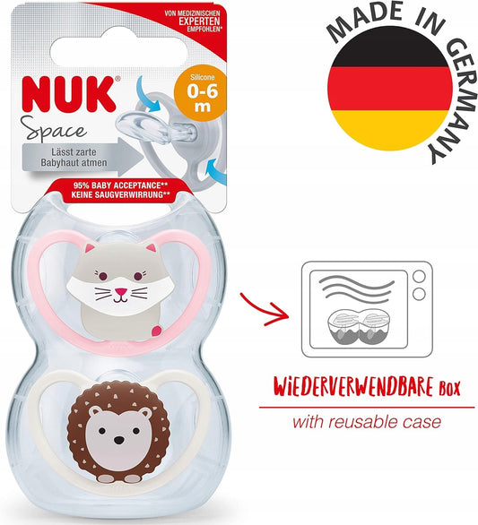 NUK Space πιπίλα σιλικόνης x4 0-6 μηνών +θήκη