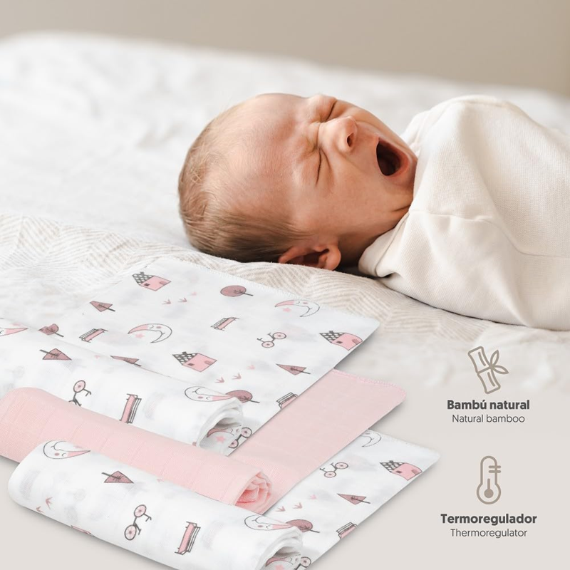 INTERBABY otulacze muślinowe x3 bambus bawełna 55x70cm