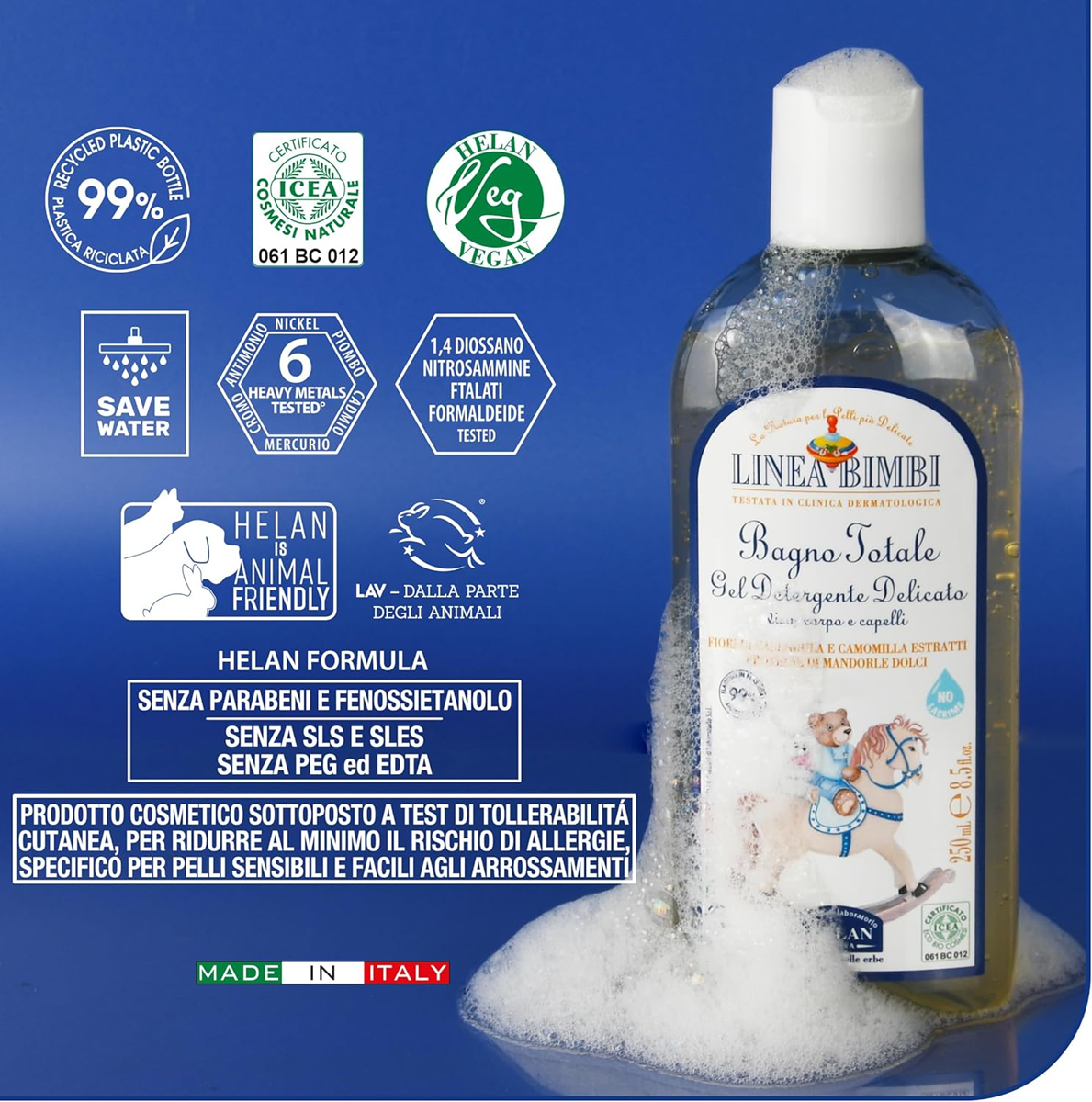 HELAN Linea Bimbi Αφρόλουτρο & Σαμπουάν με πρωτεΐνες αμυγδάλου 250 ml 0 +