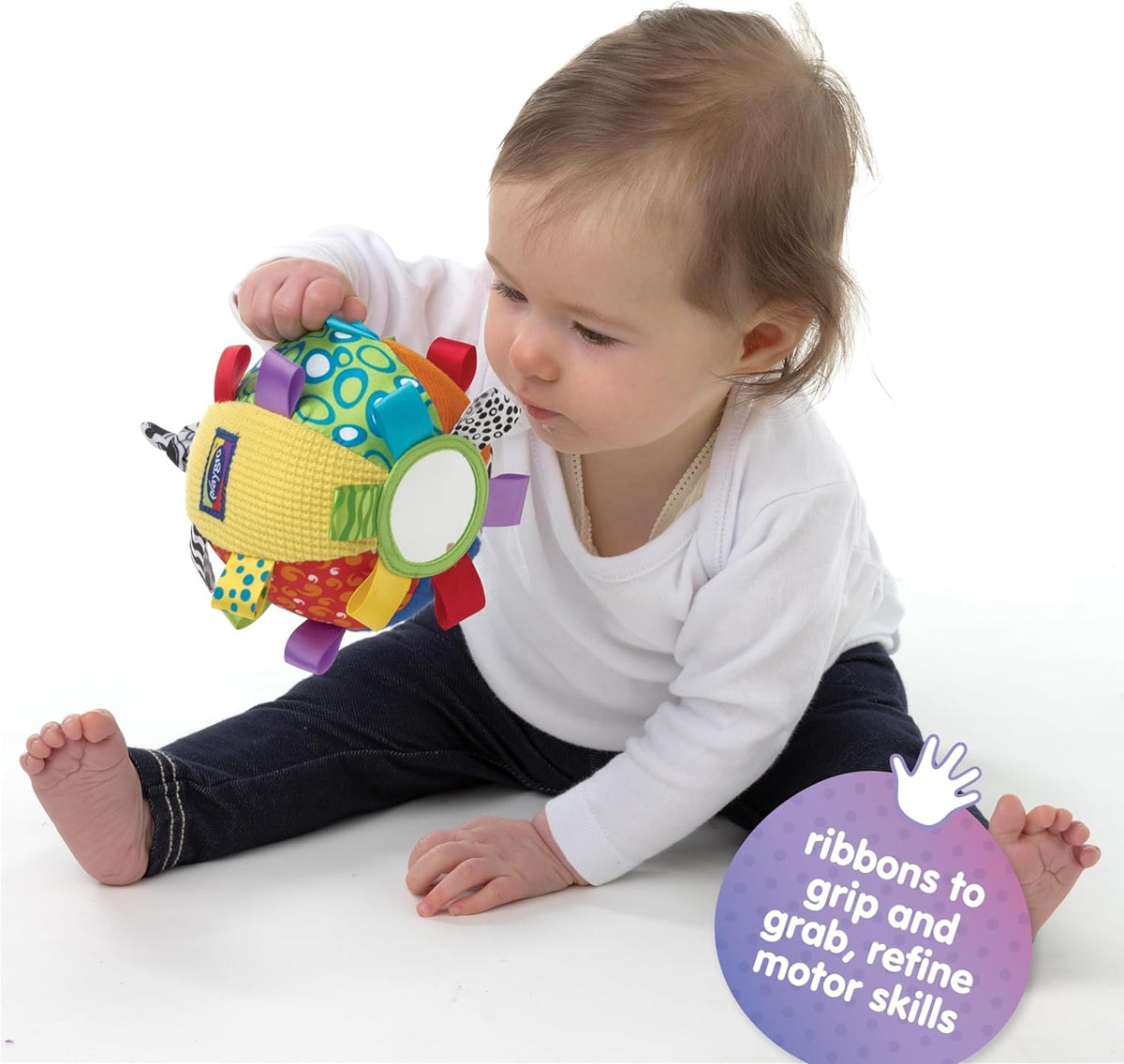 PLAYGRO Loopy Loops αισθητηριακή βελούδινη μπάλα με καθρέφτη και κουδουνίστρα