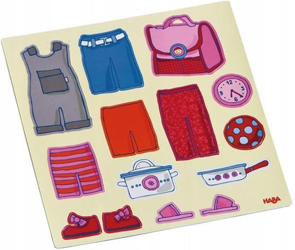 HABA układanka magnetyczna Ubierz Lilli 4 tła 54 magnesy, kolorowe elementy do przebierania lalki