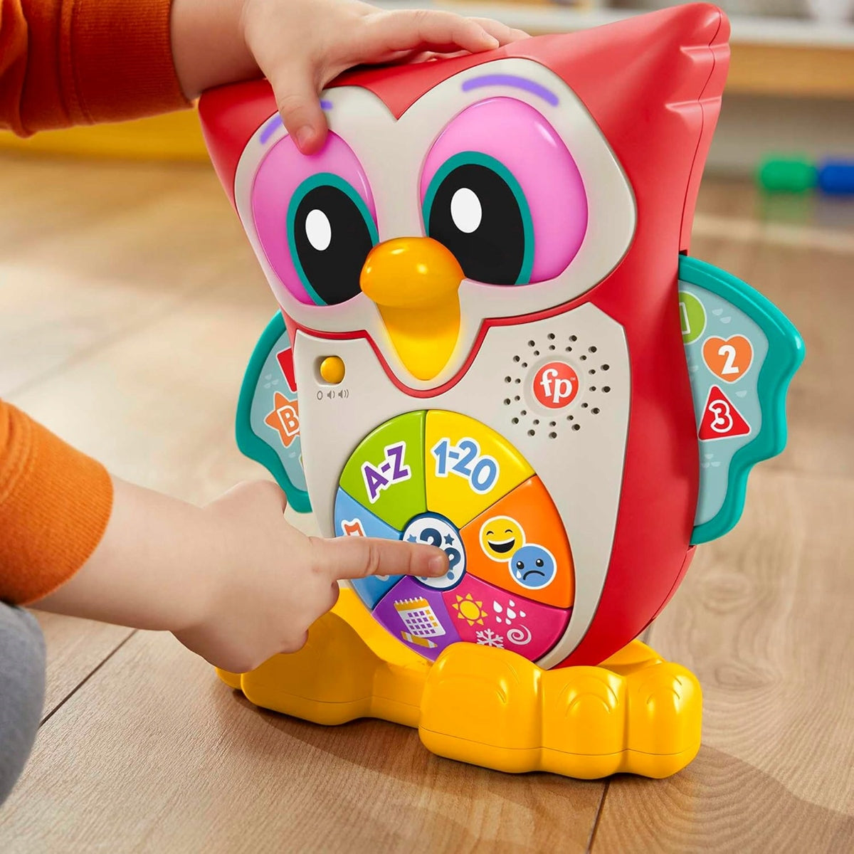 FISHER-PRICE interaktywna SOWA światła 90 melodii zdań J. NIEMIECKI 18 m+