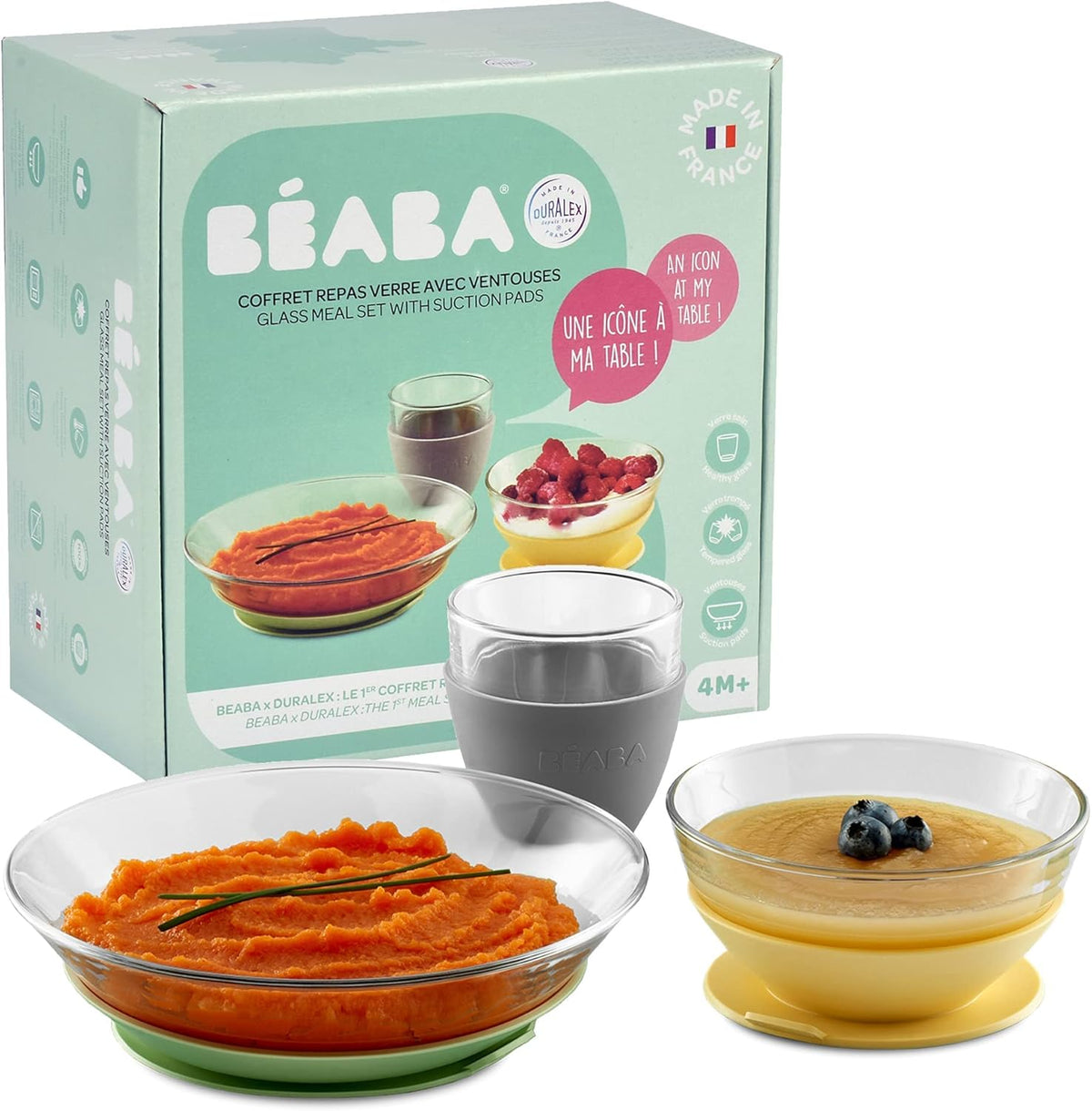 BEABA σετ φαγητού DURALEX 3 τεμαχίων με βεντούζα σιλικόνης