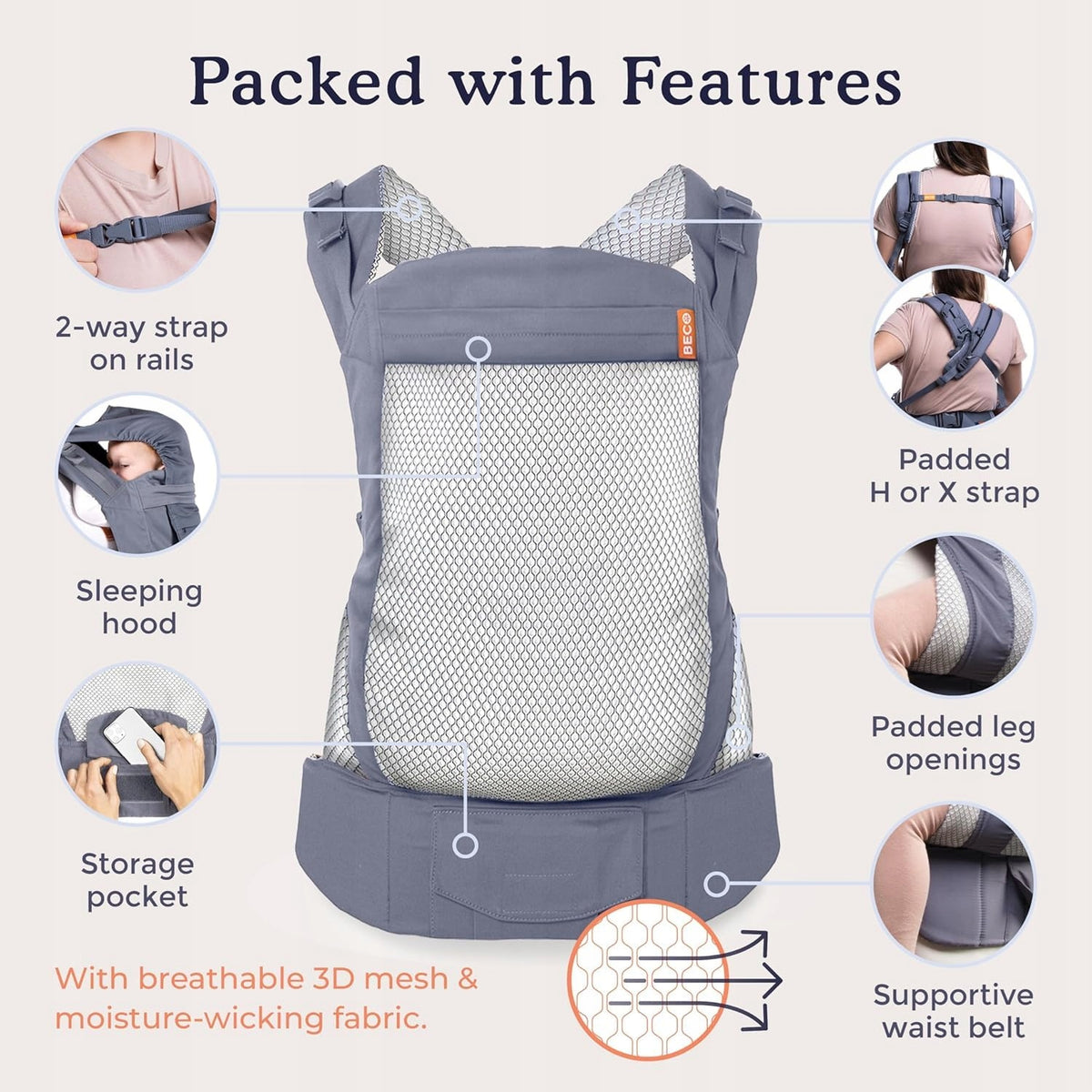 BECO TODDLER porta-bebés com fivela 9-27kg mesh 3d