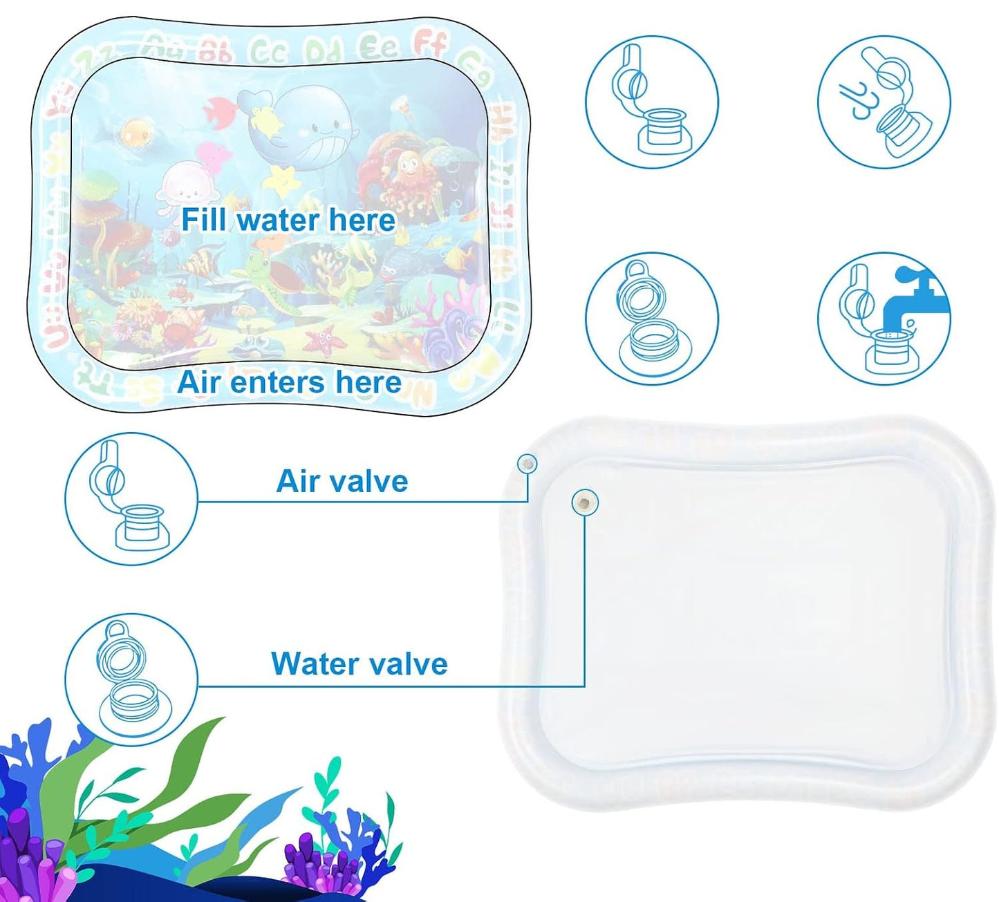 GARNHLOB water mat for tummy time, 75 x 95 cm, SEA CREATURES