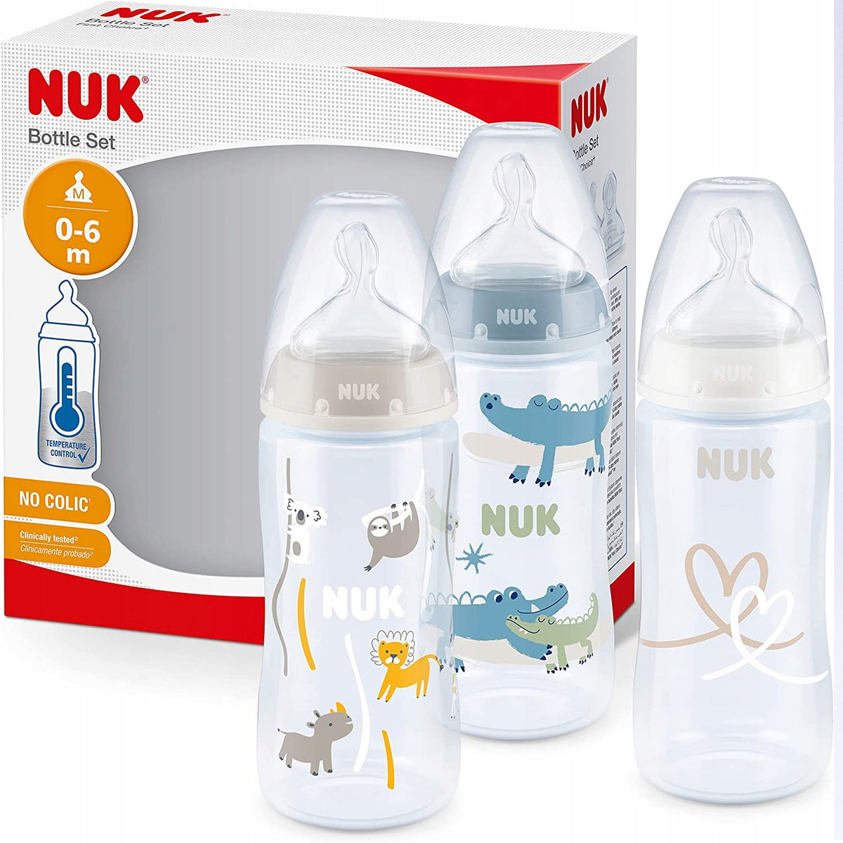 NUK No Colic zestaw butelek 3x 300 ml 0-6, butelki antykolkowe z smoczkiem M