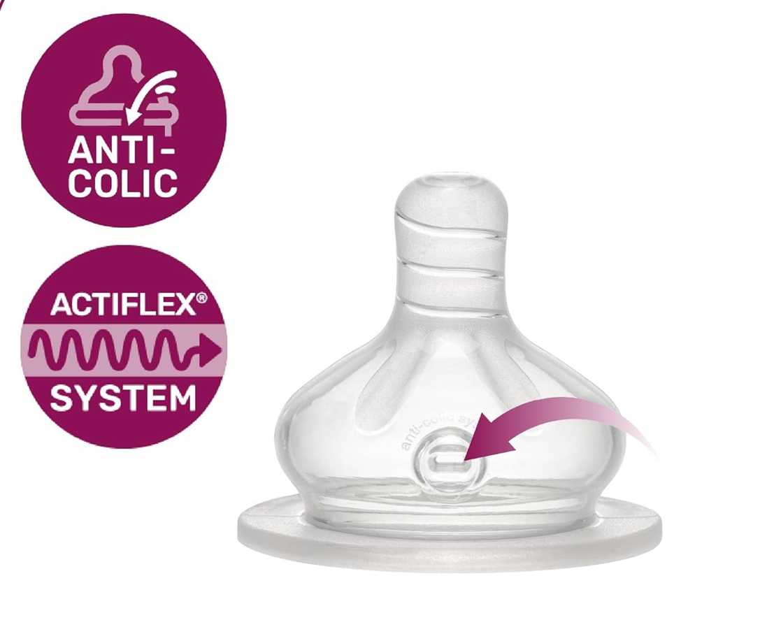 NIP szklana butelka ze smoczkiem rozmiar S wolny przepływ 120 ml ACTIFLEX