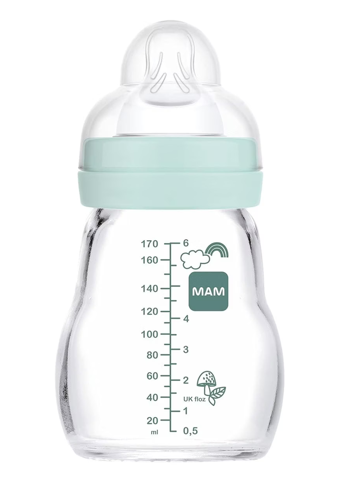 MAM Feel Good γυάλινο μπιμπερό 170 ml 0μ+ θηλή 1