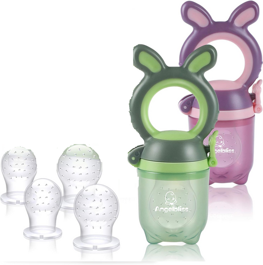 ANGELBLISS Fruchtsauger für Babys 3-12 Monate, 2 Stück, 6 Mundstücke