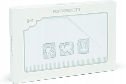 FOPPAPEDRETTI komplet pościeli 3częściowy 120x80 biało-szary z motywem zwierząt, 100% bawełna do łóżeczka dziecięcego