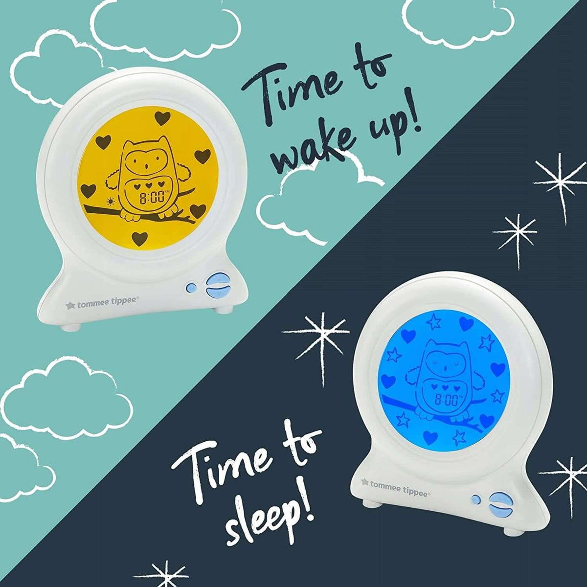 TOMMEE TIPPEE Groclock zegar trener snu 24m+ z trybem wake up i sleep, biały budzik dla dzieci