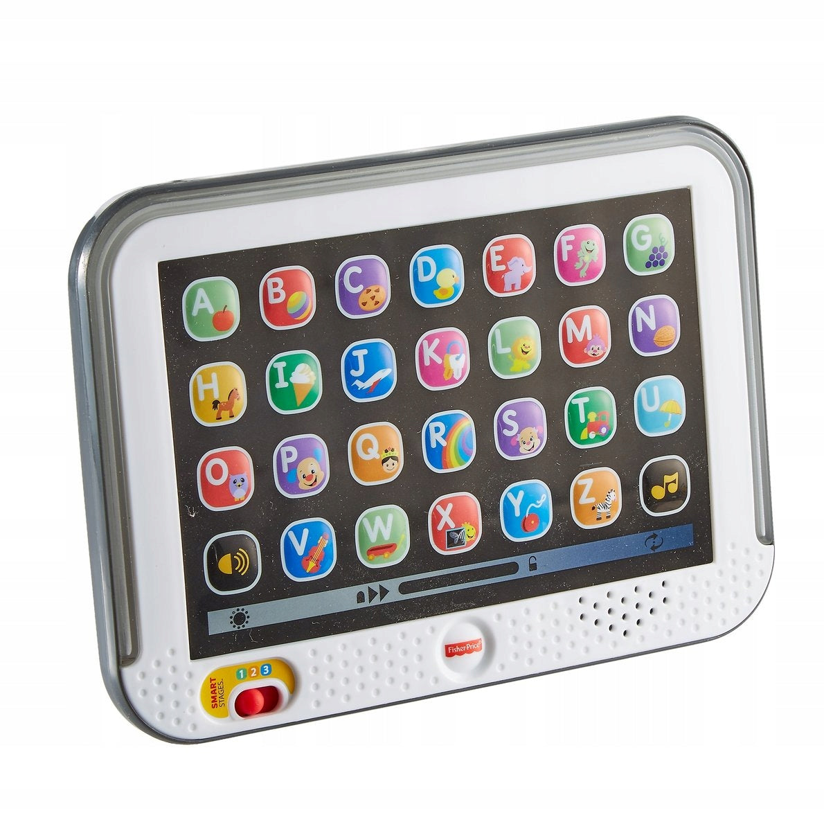 FISHER-PRICE tablet interaktywny J.NIEMIECKI "O z literami A-Z, muzyką i piosenkami dla dzieci 12-36 m