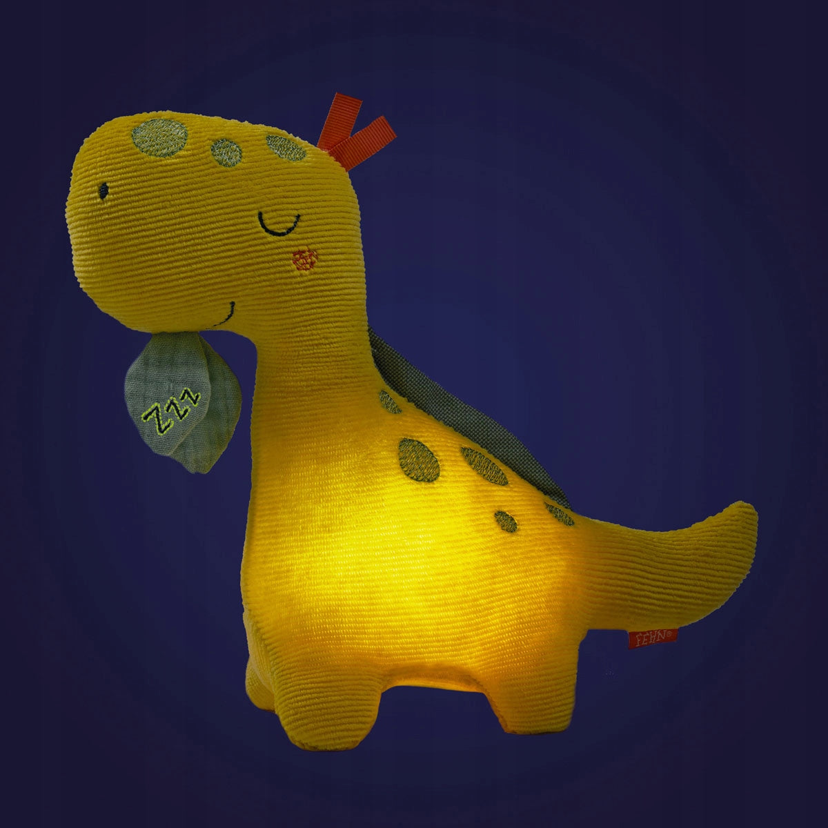 FEHN sztruksowa przytulanka z lampką nocną DINO 20 x 23 cm