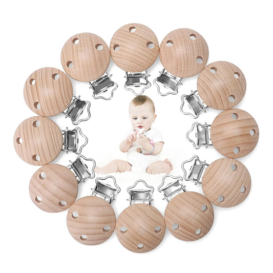 KIGNIOTE Holzclips für Schnullerketten 12 Stück