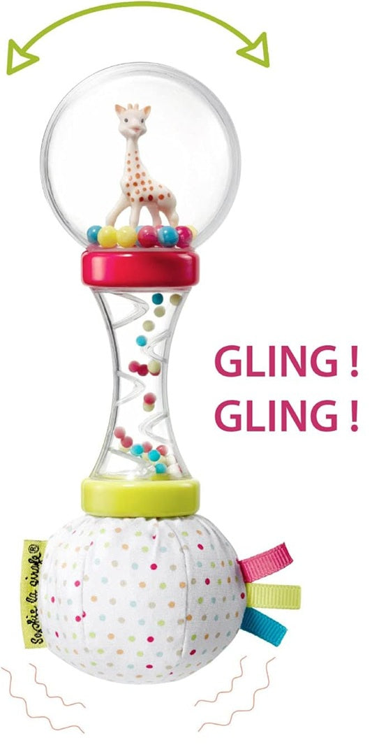 SOPHIE LA GIRAFE maracas s chrastítkem a šustícím papírem 17 cm
