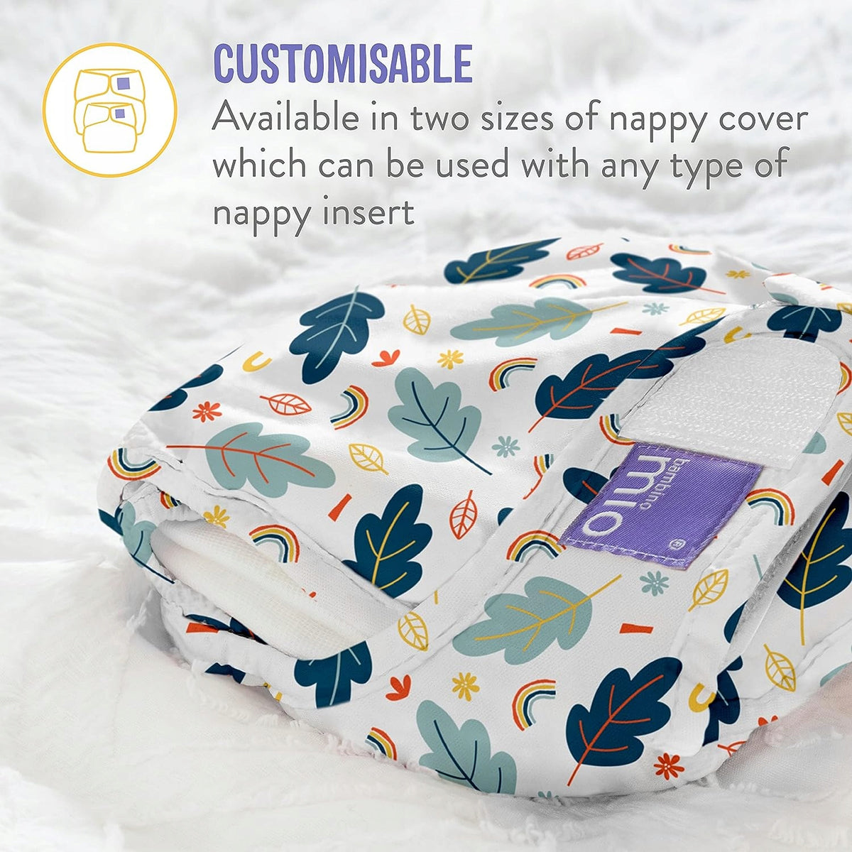 BAMBINO MIO otulacz na pieluchę >9kg niebieski z żyrafami, wielorazowy nappy cover z wkładami, rozmiar 2