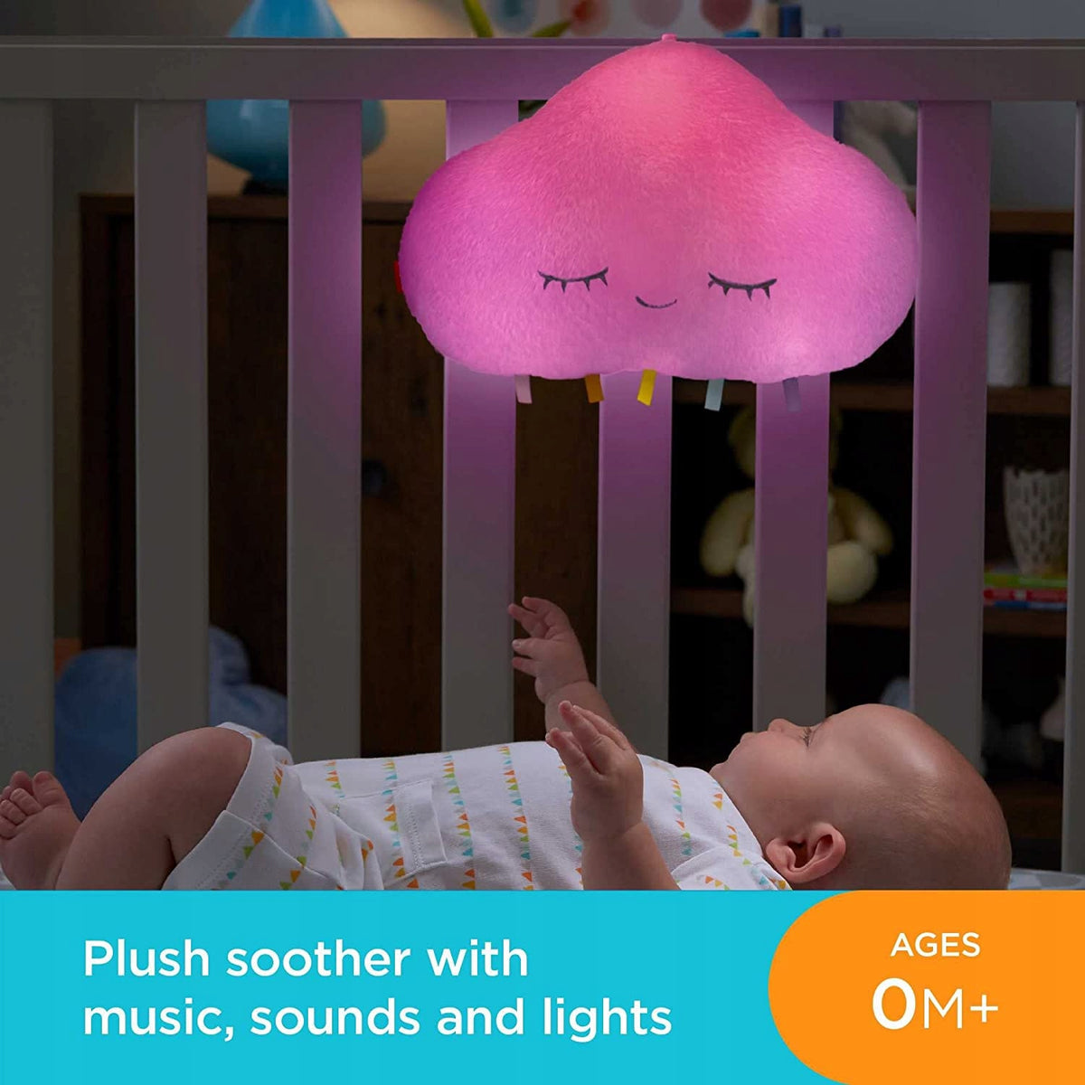 FISHER PRICE senna chmurka usypiacz lampka różowa przytulanka z muzyką, dźwiękami i światłem dla niemowląt 0+