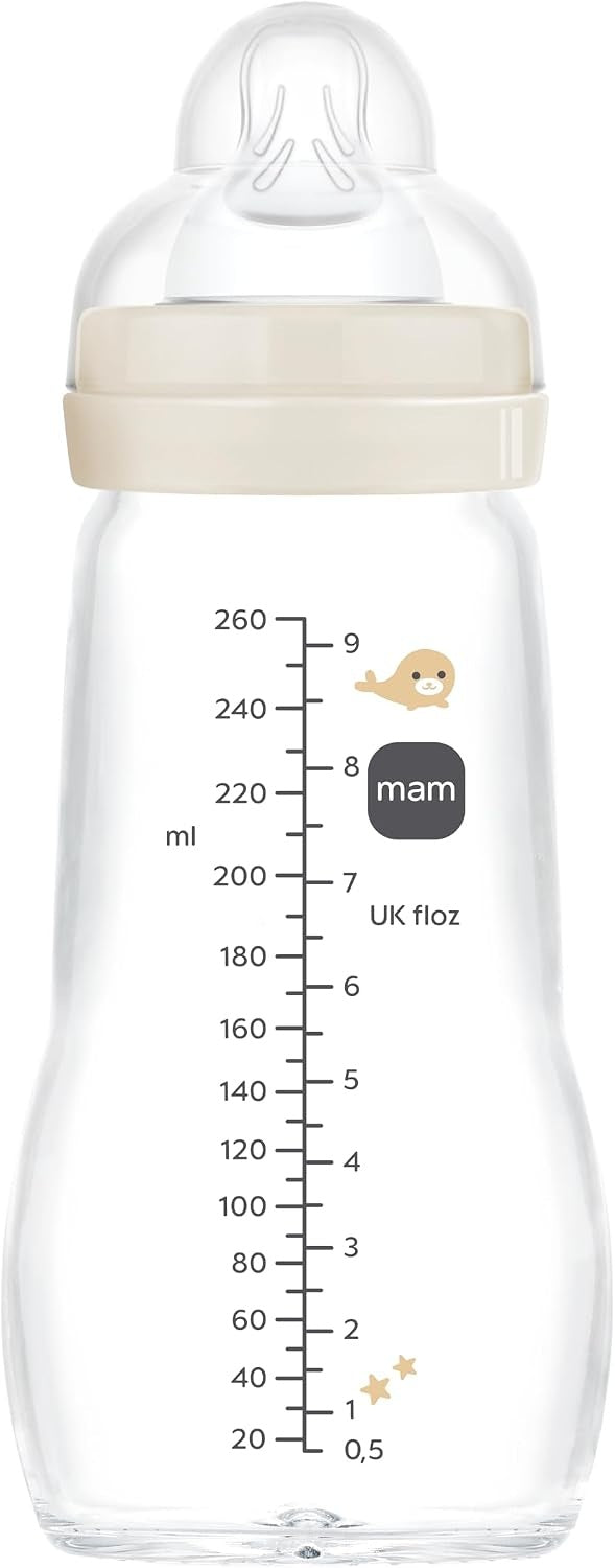 MAM Feel Good γυάλινο μπιμπερό 260 ml 2 m+ θηλή 2 ΘΑΛΑΣΣΙΑ ΠΛΑΣΜΑΤΑ