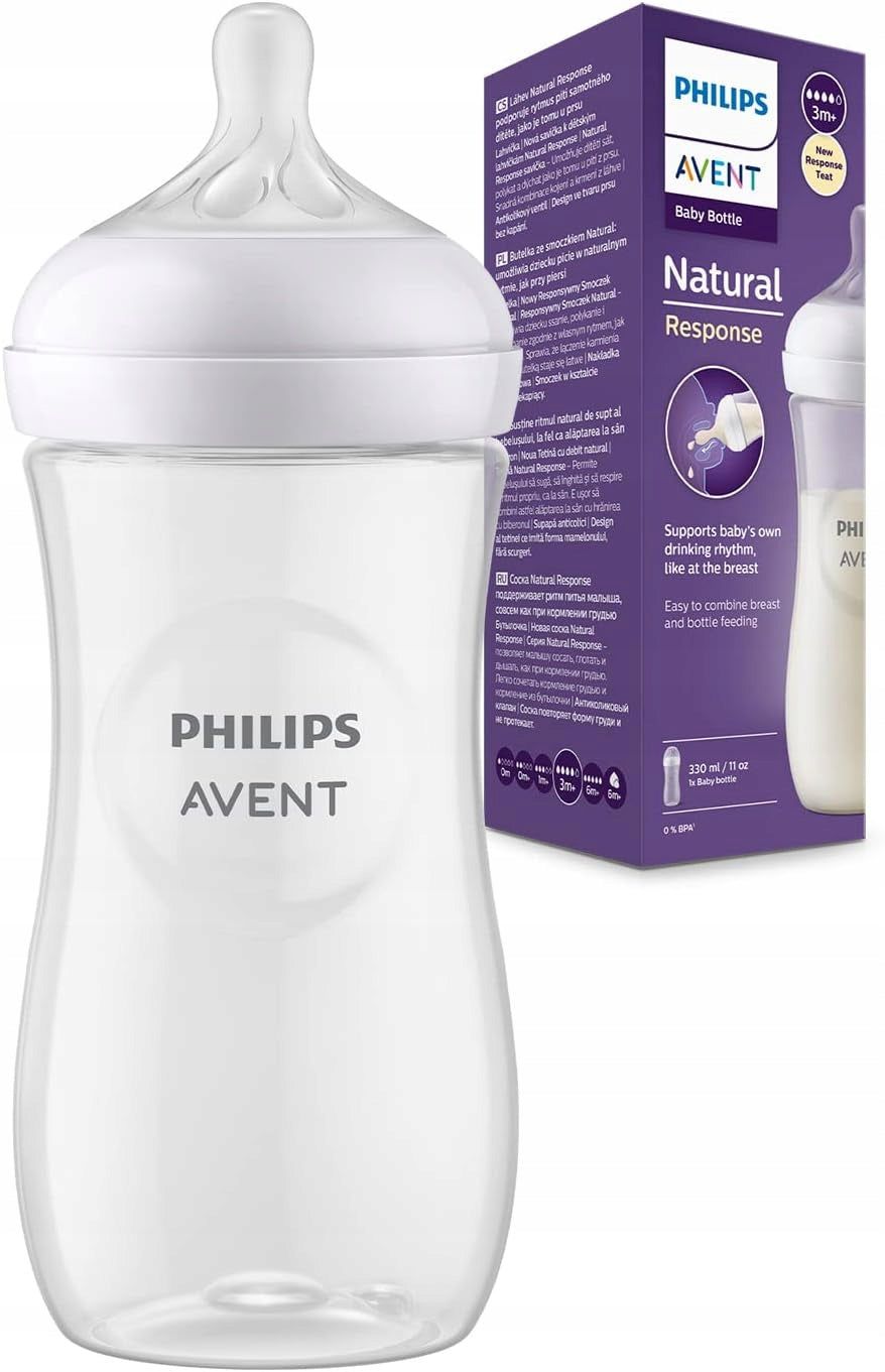 PHILIPS AVENT Natural RESPONSE butelka 330 ml 3msc+ dla niemowląt z antykolkowym smoczkiem i opakowaniem
