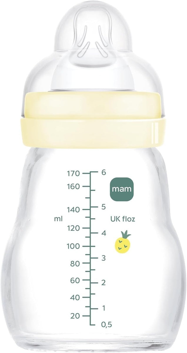 MAM Feel Good γυάλινο μπιμπερό 170 ml 0μ+ θηλή 1