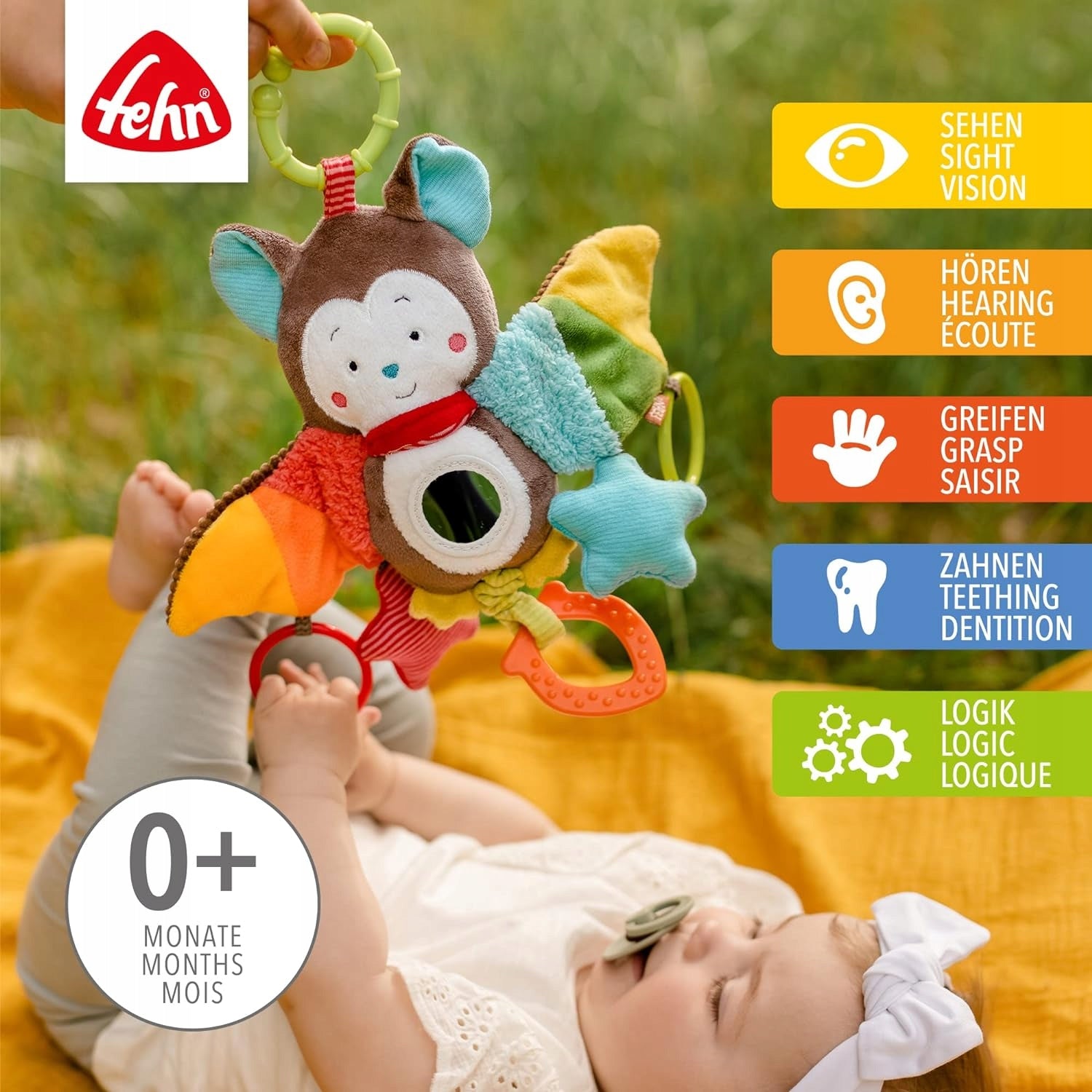 FEHN zawieszka z grzechotką i chwytakiem do wózka, fotelika NIETOPERZ 29 cm