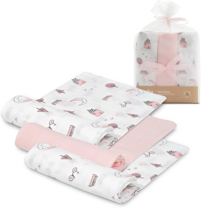 INTERBABY otulacze muślinowe x3 bambus bawełna 55x70cm
