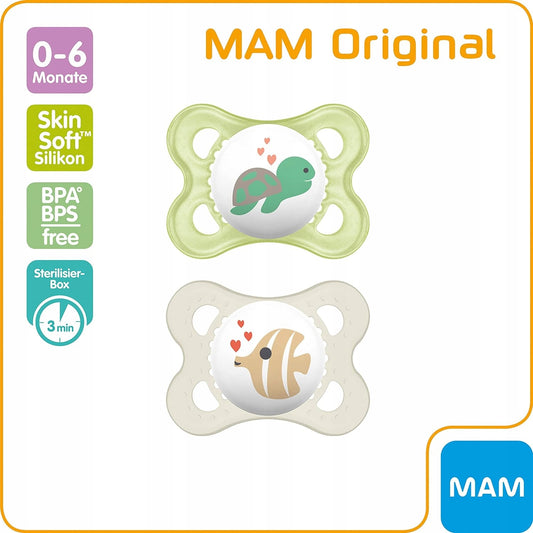 MAM ORIGINAL fopspeen x2 0-6 maanden + FEHN knuffel met lus
