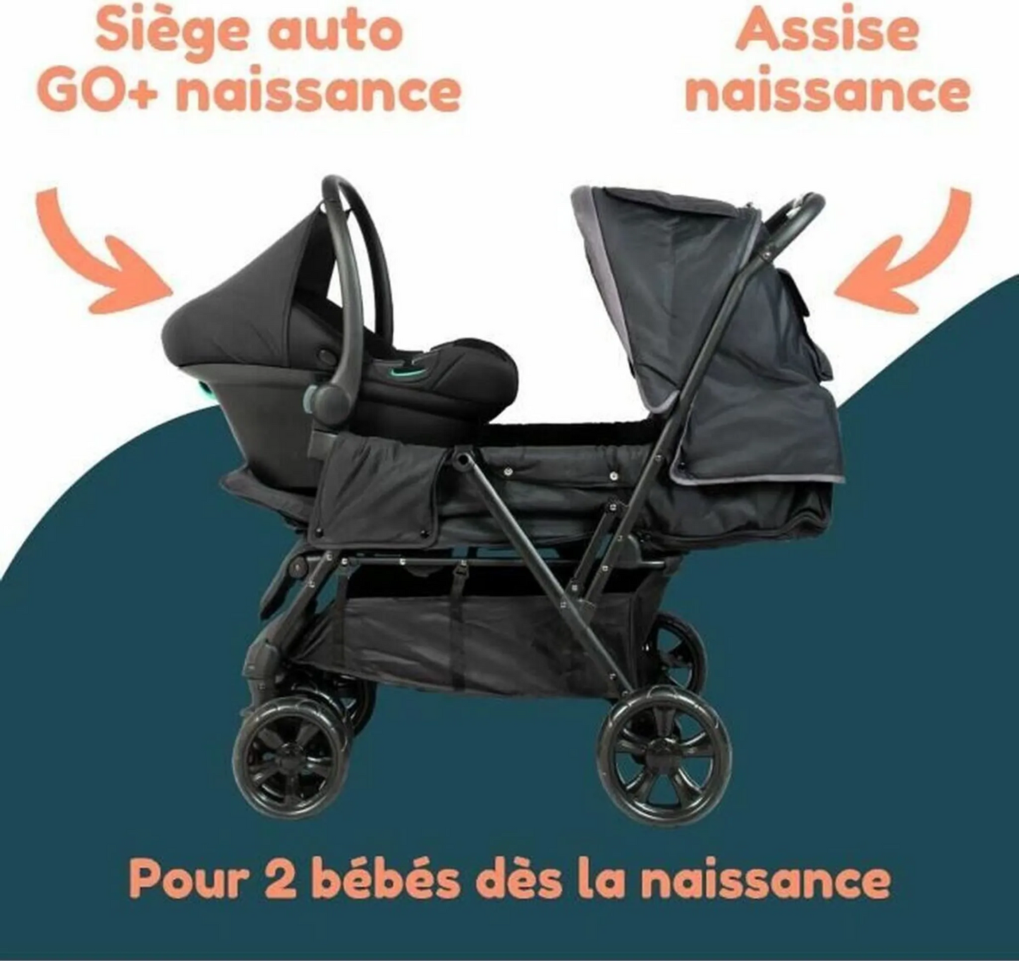 BAMBISOL cărucior dublu + scaun auto grupa 0