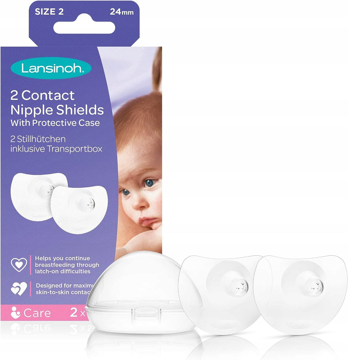 LANSINOH nakładki osłonki na sutki roz. 2 24mm, osłonki do karmienia z etui ochronnym