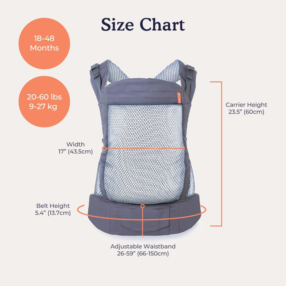 BECO TODDLER bärsele med spänne 9-27kg mesh 3d