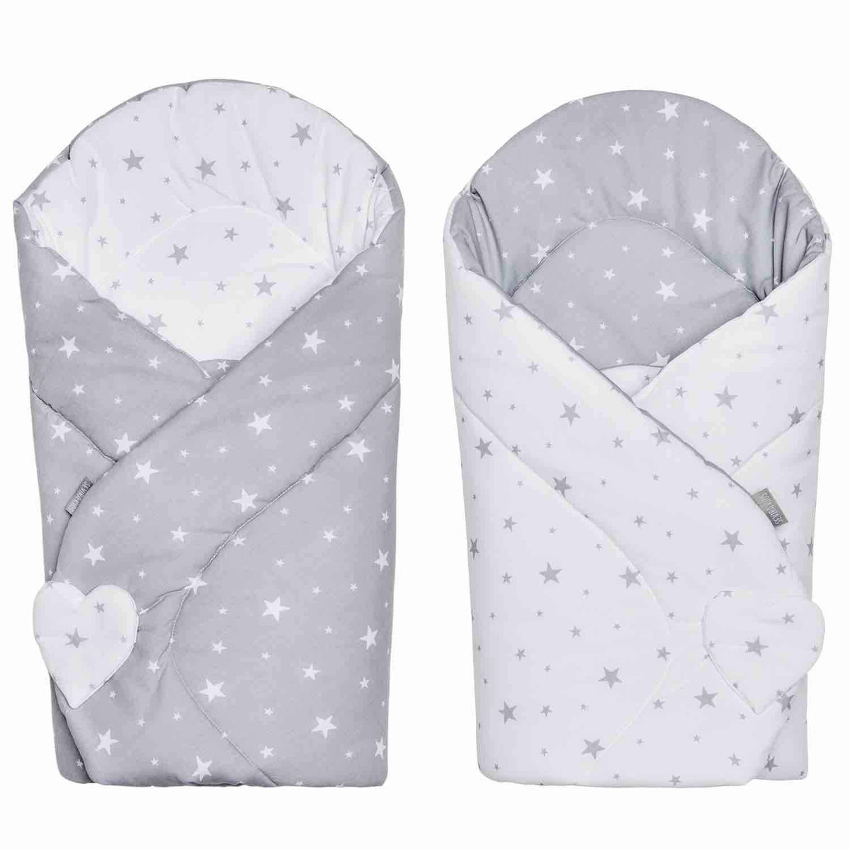 SEVIRA KIDS rożek becik 80 x 80 cm, dwustronny szaro-biały becik Minky w gwiazdki dla niemowląt