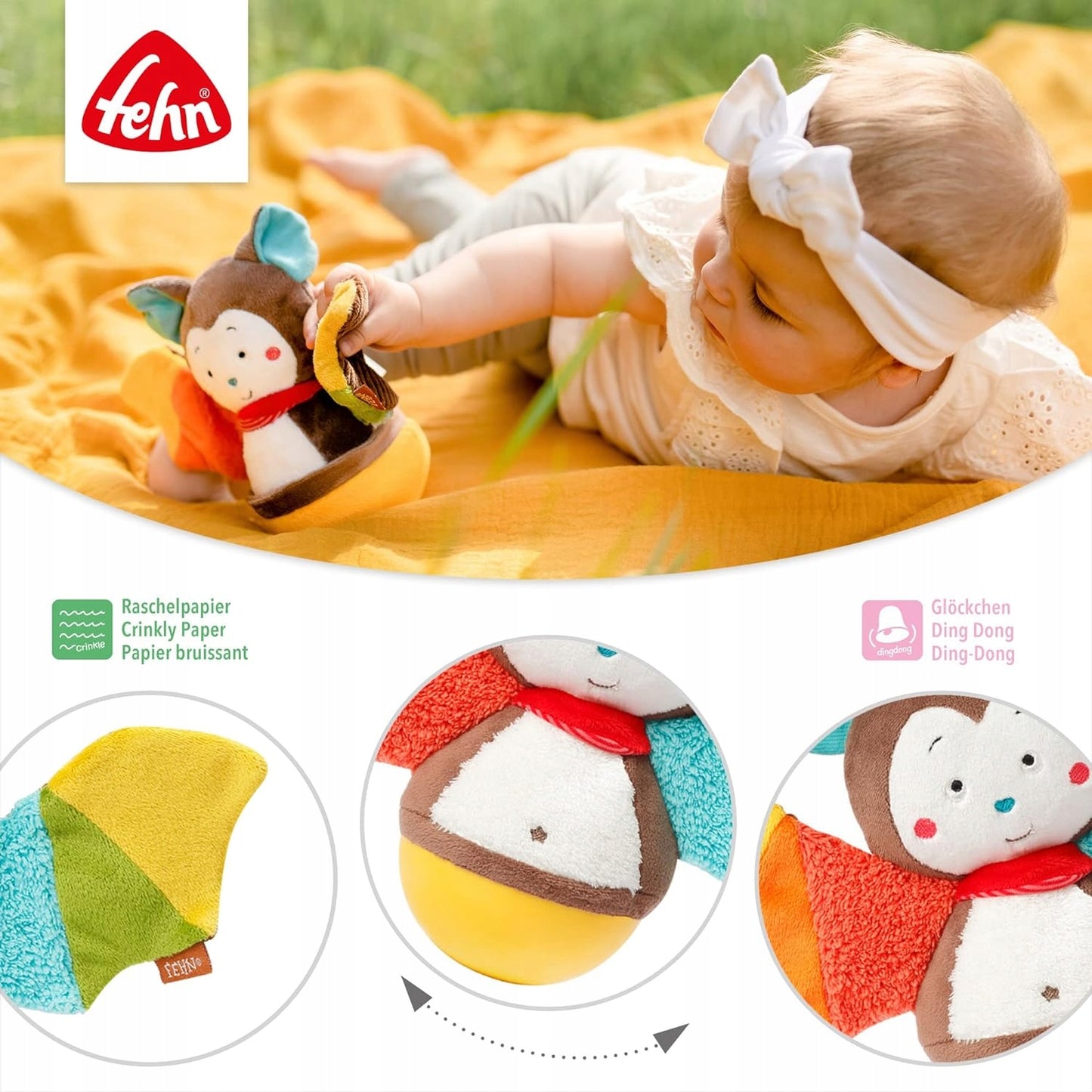 FEHN Nietoperz wańka WSTAŃKA 20cm grzechotka