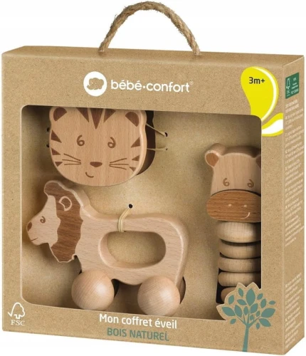 BEBE CONFORT σετ ξύλινων παιχνιδιών με κουδουνίστρες 3 μηνών+