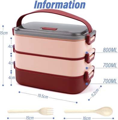 LUNCHBOX δοχείο φαγητού με τρία διαμερίσματα + μαχαιροπίρουνα 2200ml