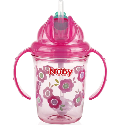 NUBY Flip-it Cup ποτηράκι χωρίς διαρροή με καλαμάκι 12 μηνών+ 240 ml