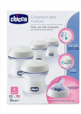 CHICCO δοχεία για γάλα 4 x 150 ml + θηλή με καπάκι