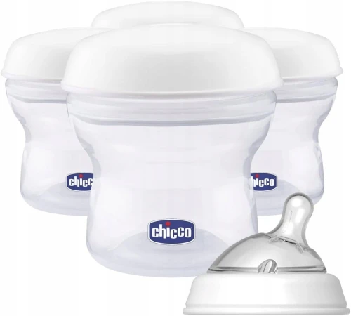 CHICCO δοχεία για γάλα 4 x 150 ml + θηλή με καπάκι