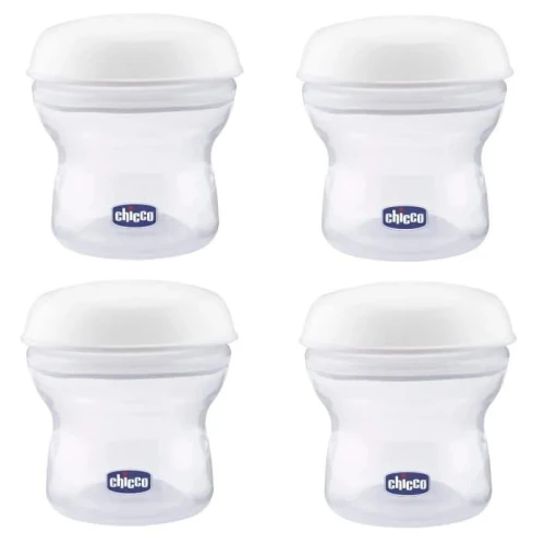 CHICCO δοχεία για γάλα 4 x 150 ml + θηλή με καπάκι